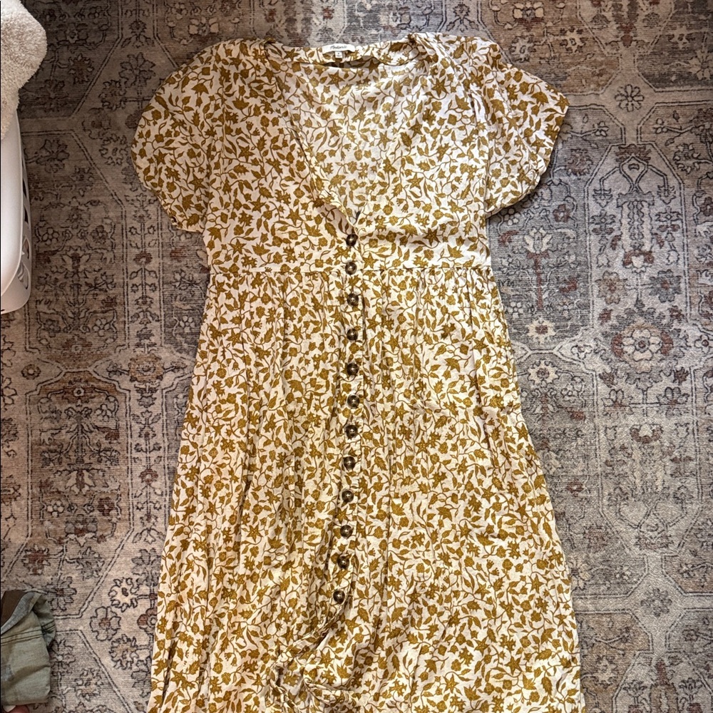 Madewell Mustard Floral V-Neck Button-Front Maxi Dress